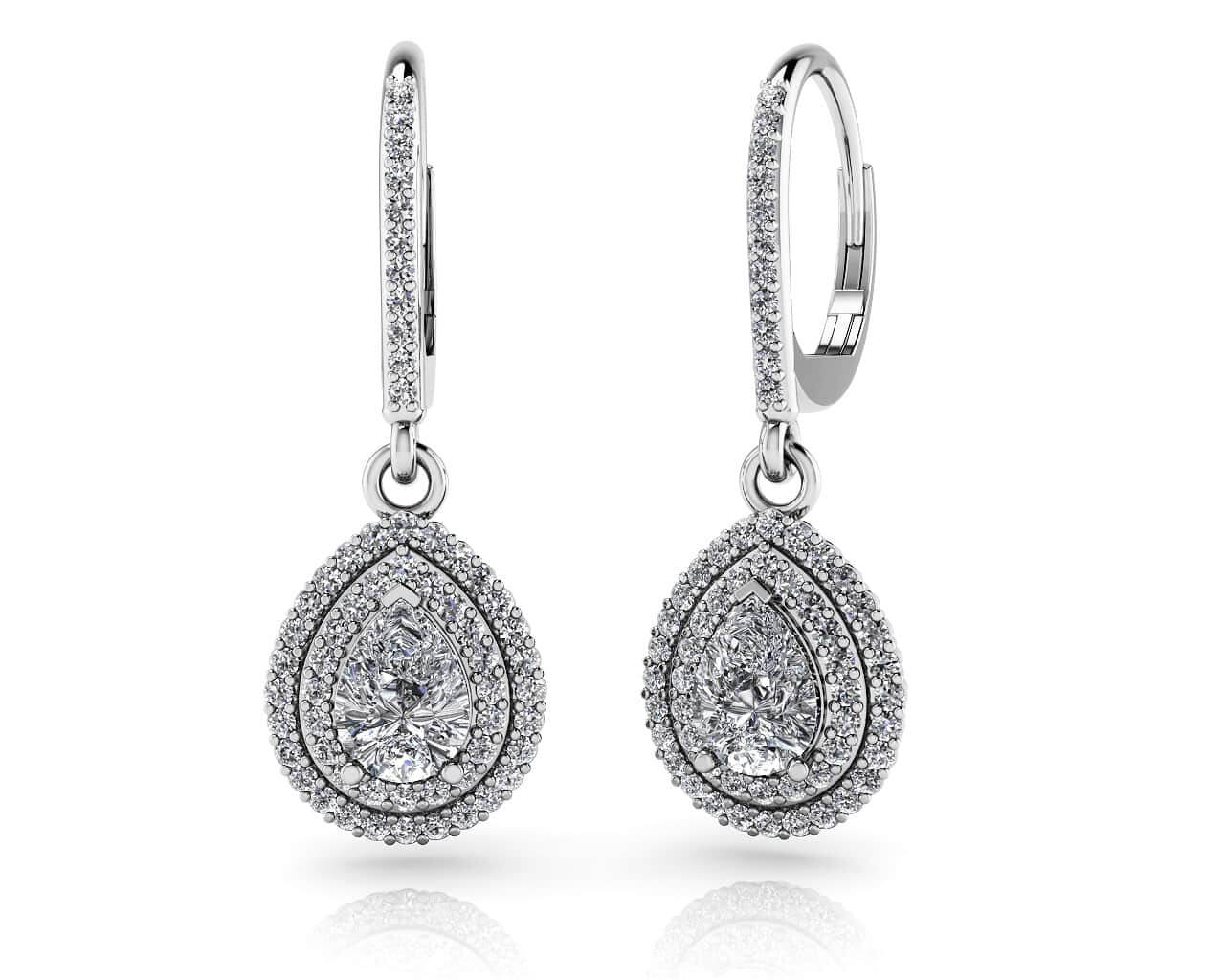Vintage Teardrop Diamond Earrings Diamond with 1.19 ct. (2X0.30 ct. center diamonds)